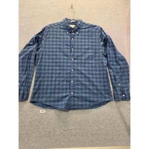J.Crew Secret Wash Shirt Mens XL Short Slim Untucked Blue Gingham Stretch 77388